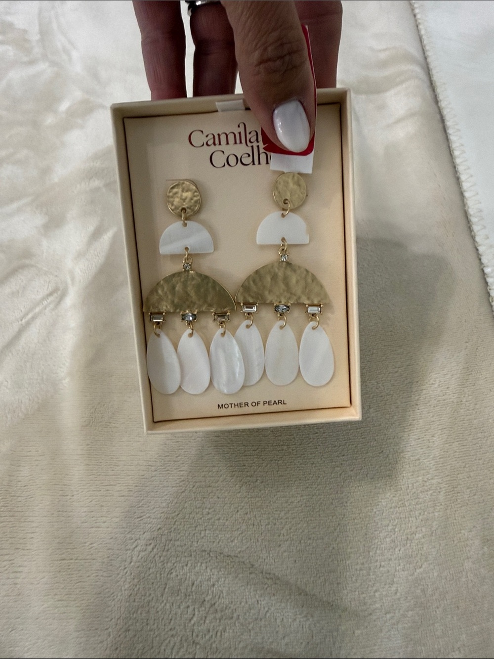 Camila Coelho Gold and White Mother-of-Pearl Chandelier Earrings
